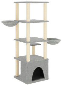 Albero per gatti con tiragraffi in sisal grigio chiaro 147 cm