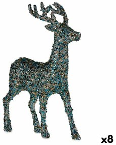 Statua Decorativa Renna di Natale Porporina Azzurro Dorato Plastica 15 x 45 x 30 cm (8 Unità)