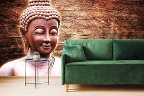 Carta da parati – Statua di Buddha su sfondo di legno