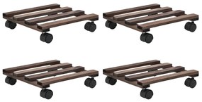 Pedane Con Ruote Per Piante 4 Pz İn Legno Di Cedro 25x25 Cm /