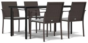 Set pranzo da giardino 5pz con cuscini in polyrattan e acciaio