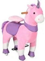 Cavallo a Dondolo per Bambini 70x32x87 cm con Ruote a Forma di Unicorno Rosa