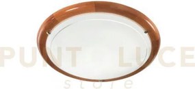 Plafoniera 1010 bianca vetro con legno 2 luci attacco e27 40x40x9,5cm