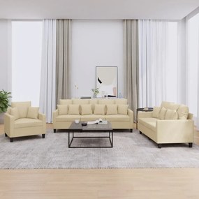 Set Divani 3 Pz Con Cuscini Crema İn Tessuto /