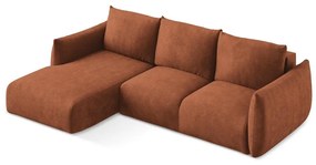 Divano angolare color terracotta allungabile (con penisola a sinistra/con chaise lounge) con rivestimento in ciniglia Leila – Makamii