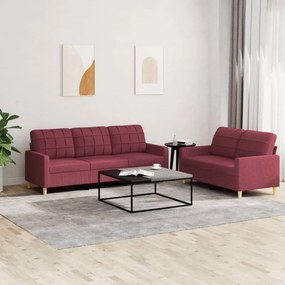 Set Di Divani 2 Pz Con Cuscini Rosso Vino İn Tessuto /