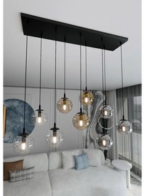 Lampadario a Sospensione in Acciaio e Vetro COSMO 9 Nero 9xE14 Colore delle Sfere Grafite, Trasparente, Ambrata