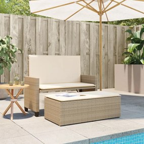 Panca da giardino con cuscini e poggiapiedi beige in polyrattan