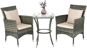 Costway Set di tavolo e 2 sedie in rattan con cuscini, Set mobile da giardino in rattan e ferro Beige