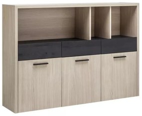 Contromobile da studio 148.8x106.9 con ripiani, ante e cassetti Rovere Elegancia e Nero chalet - DaVinci