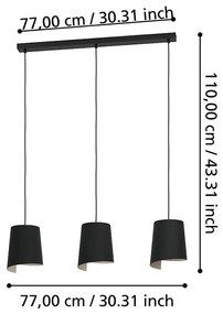 Lampadario Moderno Bolivia 3 Luci Acciaio Nero