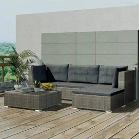 Set divani da giardino 5 pz con cuscini in polyrattan grigio