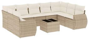 Set divano da giardino 10 pz con cuscini beige in polyrattan