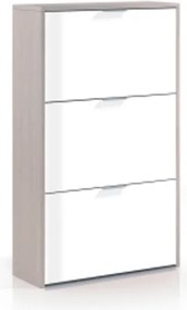 Scarpiera 3 Ante Doppio Scomparto 60x22x113 Cm Salvaspazio 18 Paia Bianco Lucido Rovere