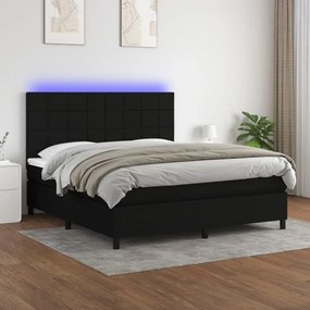 Letto A Molle Con Materasso E Led Nero 160x200 Cm İn Tessuto /