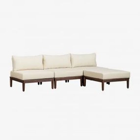 Divano Da Giardino Modulare E Puff In 3 Pezzi In Legno Di Acacia Giulia Beige Crema - Sklum