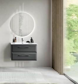Mobile da bagno sospeso moderno base 100 CLEIDE con 2 cassetti e lavabo, ANTRACITE OPACO