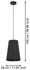 Eglo 390132 - Lampadario a sospensione con filo PETROSA 1xE27/40W/230V nero