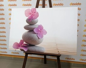 Quadro su tela – Equilibrio di pietre e fiori orientali rosa