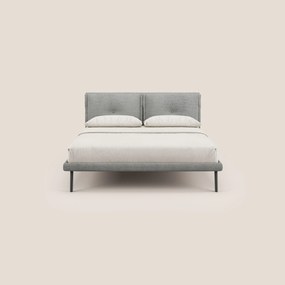 Ibuki letto con cuscini trapuntati regolabili e piedi in mogano in tessuto fiammato impermeabile T03 grigio chiaro