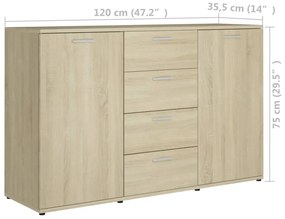 Credenza Rovere Sonoma 120x35,5x75 cm in Legno Multistrato