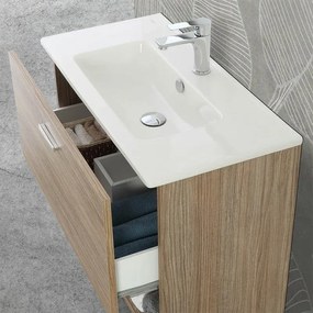 Mobile bagno sospeso 80 rovere tropea con pensile 150 lavabo e specchio Martha