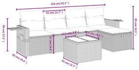 Set divano da giardino 6 pz con cuscini grigio in polyrattan