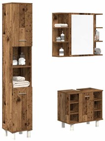 Set Mobili Da Bagno 3 Pz Legno Antico İn Legno Multistrato /