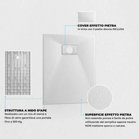 Piatto doccia 70x100 in resina bianco effetto pietra serie Agorà