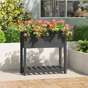 Fioriera Con Mensola Grigia 82,5x34,5x81cm Legno Massello Pino /