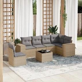 Set Divani da Giardino 7 pz con Cuscini Beige in Polyrattan