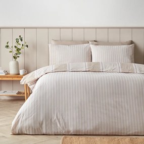 Set copripiumino e federa beige per letto matrimoniale 3 pezzi 200x200 cm Banded Stripe – Catherine Lansfield