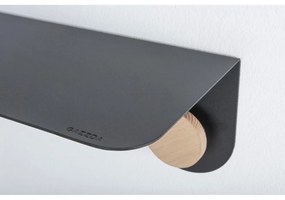 Mensola da parete in acciaio nero con dettaglio in legno di quercia con 2 ganci , lunghezza 60 cm Hook - Gazzda