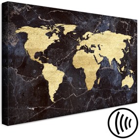 Quadro contemporaneo Mondo dorato (1 pezzo) largo - mappa del mondo su texture scura