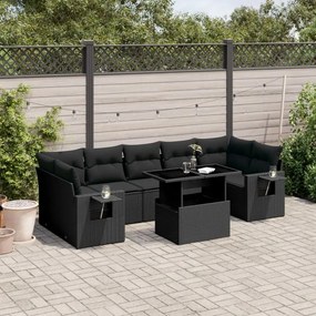 Set divani da giardino con cuscini 8 pz nero in polyrattan