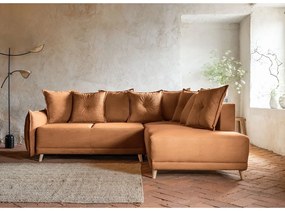 Divano letto angolare in velluto a coste color mattone (angolo destro) Lazy Lukka - Miuform