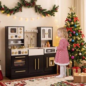 Costway Cucina bambini in legno cucina giocattolo con effetti sonori e luci, Cucina giocattolo set da gioco di chef per bambini 3+ anni 2 Colori