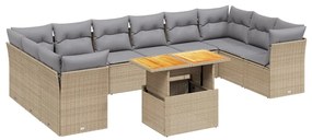 Set divani da giardino 11 pz con cuscini beige in polyrattan