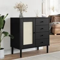 Credenza SENJA Aspetto Rattan Nero 80x40x80 cm Massello Pinocod mxl 84317