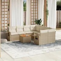 Set Divano da Giardino 9 pz con Cuscini Beige in Polyrattan 3224490