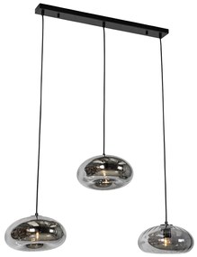 Lampadario nero con vetro fumé oblungo 3 luci - Ayesha