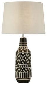 Lampada Scrivania Contemporanea Bourne Ceramica Nera Tessuto Bianco 1 Luce E27