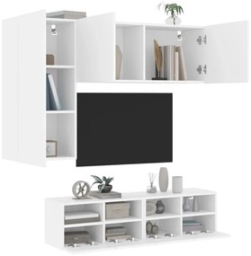 Mobili Tv A Muro 4pz Bianchi İn Legno Multistrato /