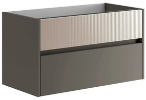 Mobile da bagno sotto lavabo Niwa grigio carbone frontale in vetro sabbia laccato opaco L 89.5 x H 50 x P 45.5 cm 2 cassetti, lavabo non incluso