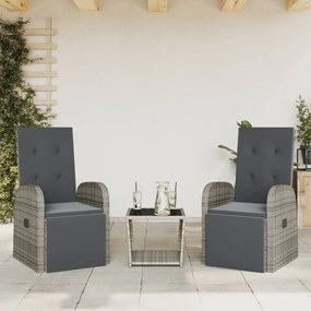 Set Da Pranzo Da Giardino 3 Pz Con Cuscini İn Polyrattan Grigio /