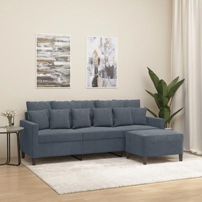 Divano A 3 Posti Con Poggiapiedi Grigio Scuro 180 Cm İn Velluto /