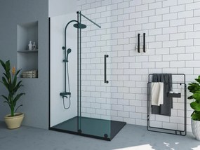 Parete per doccia walk-in con porta scorrevole in metallo stile industriale Nero opaco 140 x 200 cm - YOREM