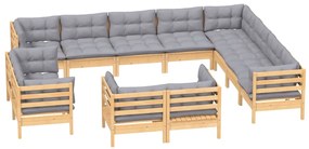 Set divani da giardino 12 pz con cuscini grigi massello di pino