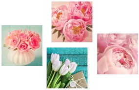 Set di quadri – Natura morta di fiori romantici