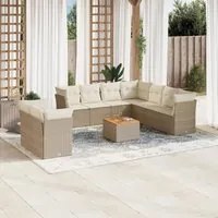 Set Divani da Giardino 11 pz con Cuscini Beige in Polyrattan 3256044